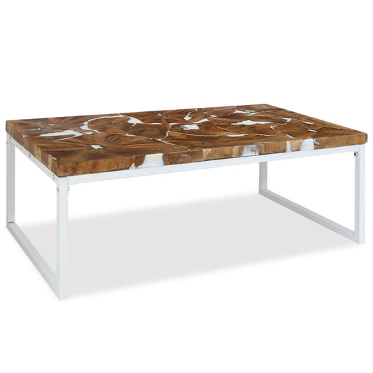 Coffee Table Teak Resin 110x60x40 cm White and Brown Coffee Table Teak Resin 110x60x40 cm White and Brown