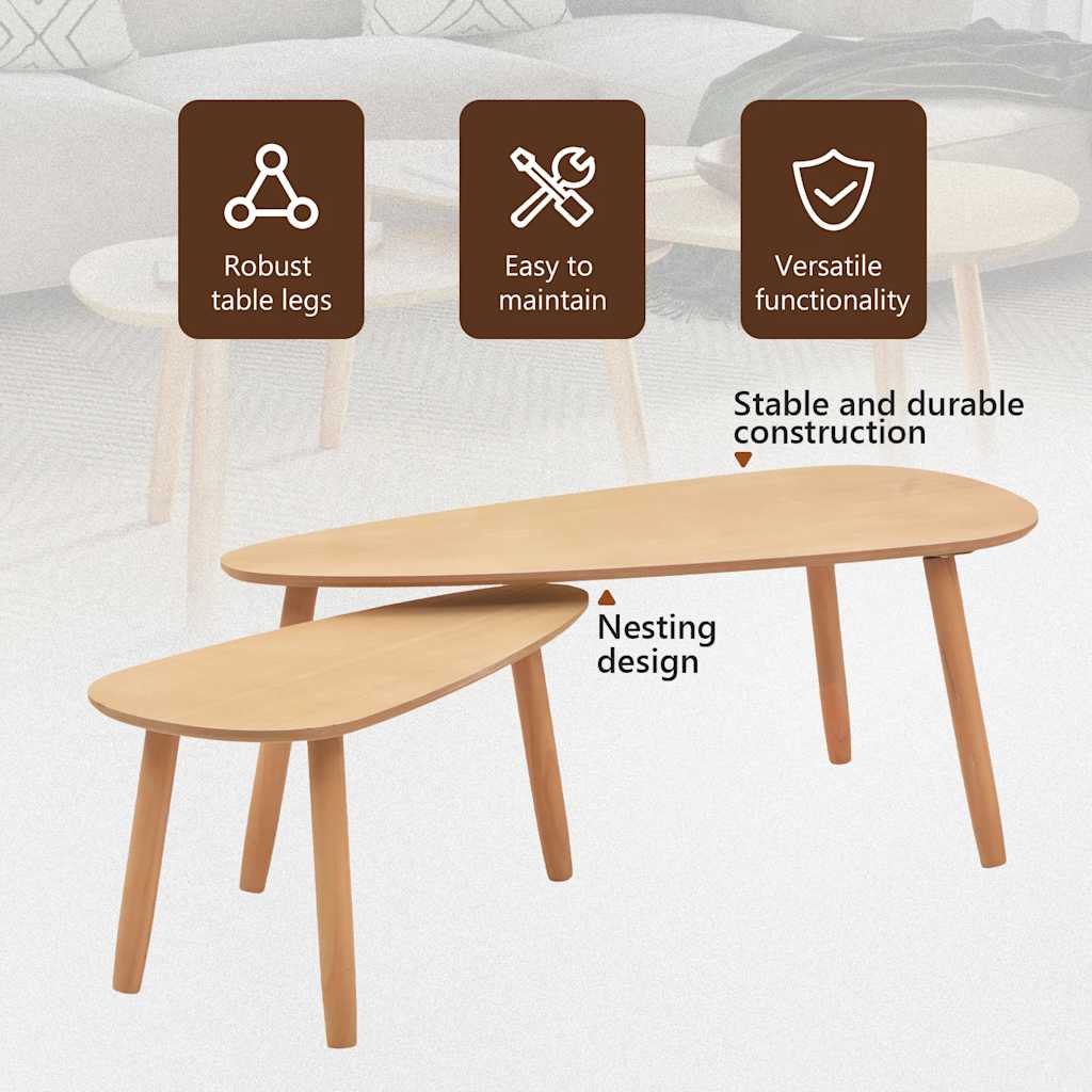 244733 vidaXL Coffee Table Set 2 Pieces Solid Pinewood Brown