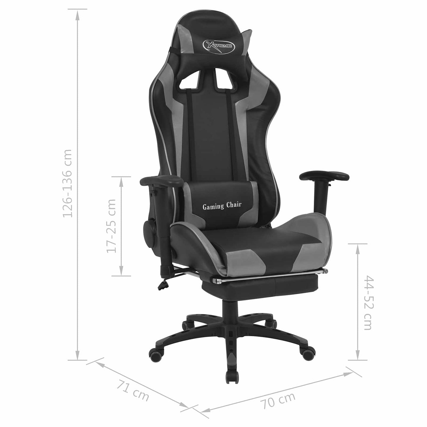 Gaming Chair Grey 70 x 71 x 136 cm Artificial Leather