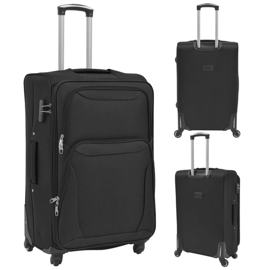 3 Piece Soft Case Trolley Set Black 3 Piece Soft Case Trolley Set Black