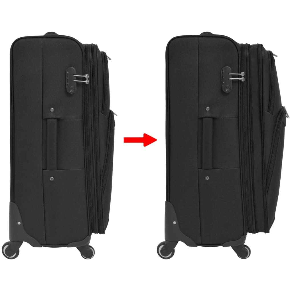 91315 vidaXL 3 Piece Soft Case Trolley Set Black
