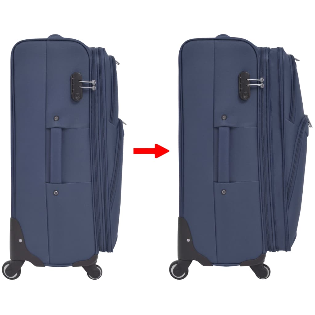 91317 vidaXL 3 Piece Soft Case Trolley Set Navy Blue
