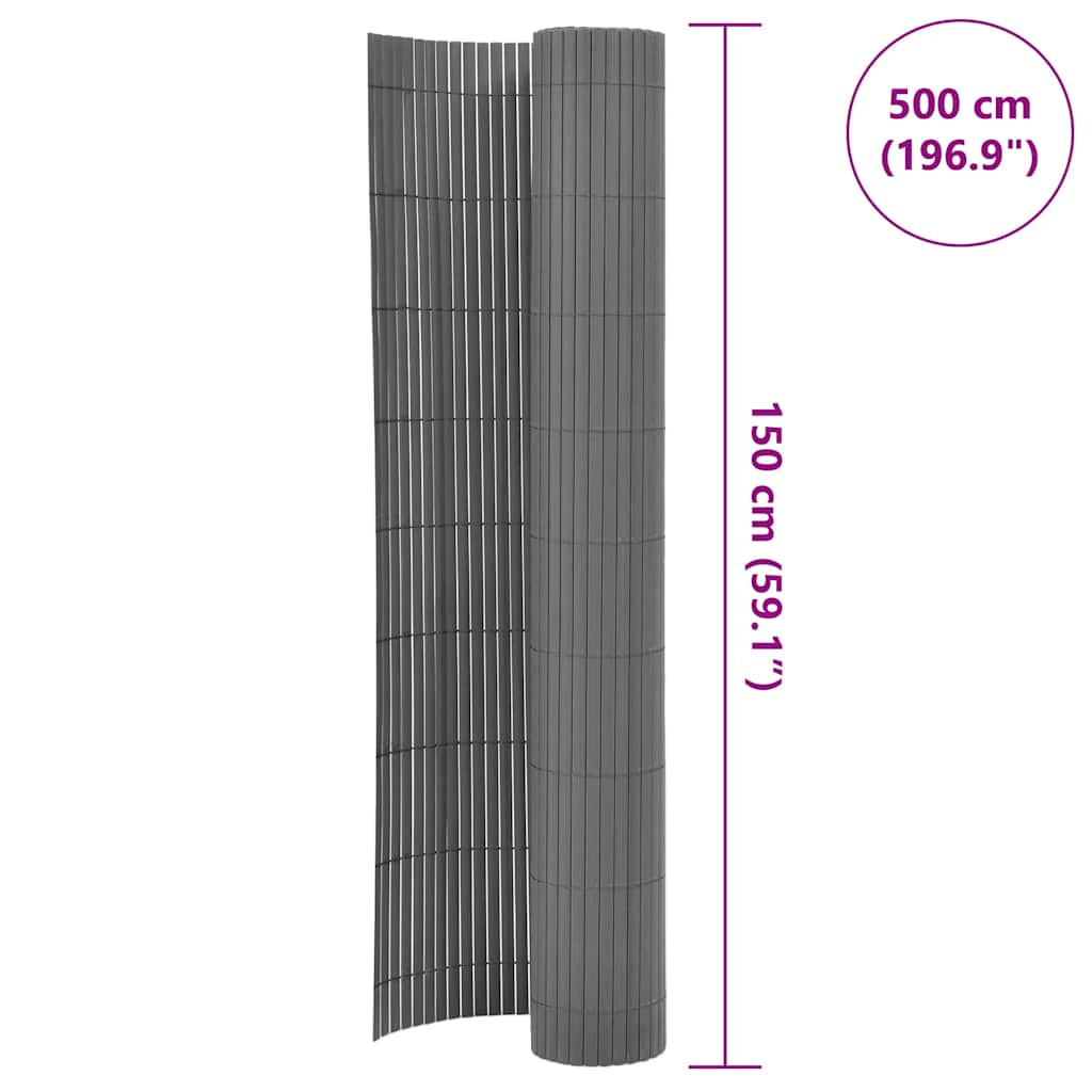 Double-Sided Garden Fence PVC 150x500 cm Grey