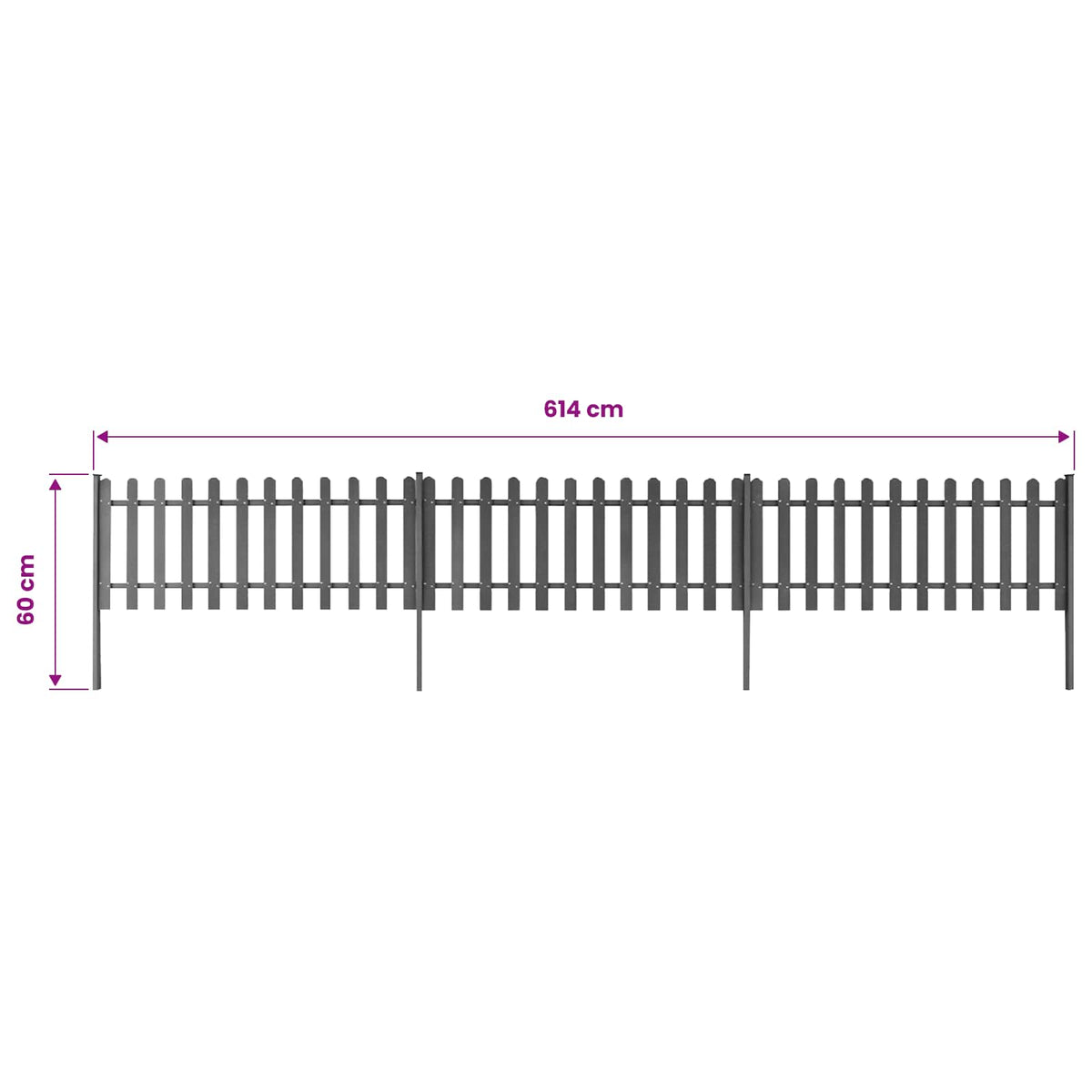 42826 vidaXL Picket Fence with Posts 3 pcs WPC 600x60 cm