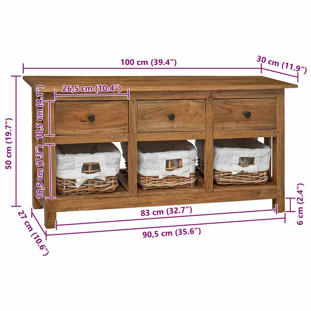 244488 vidaXL Sideboard Solid Mahogany Wood 100x30x50 cm