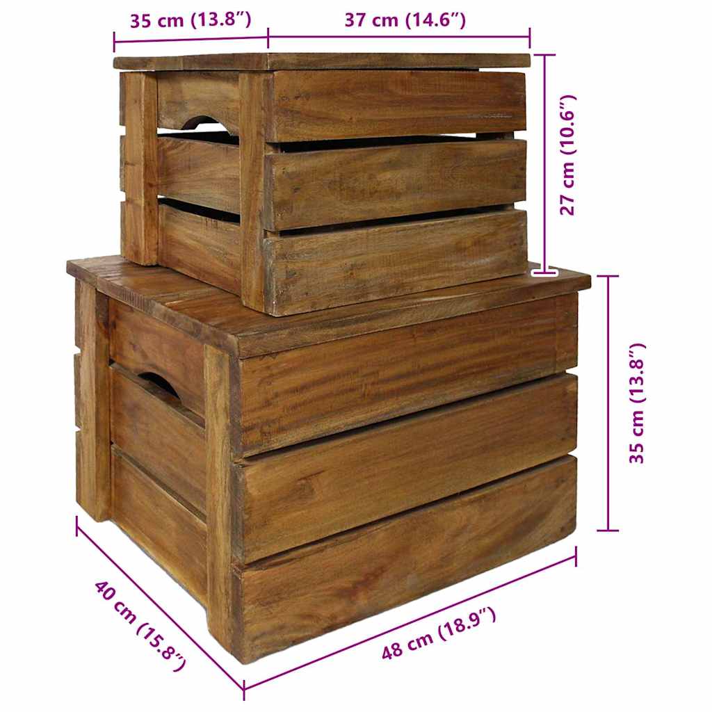 244498 vidaXL Storage Crate Set 2 Pieces Solid Mahogany Wood
