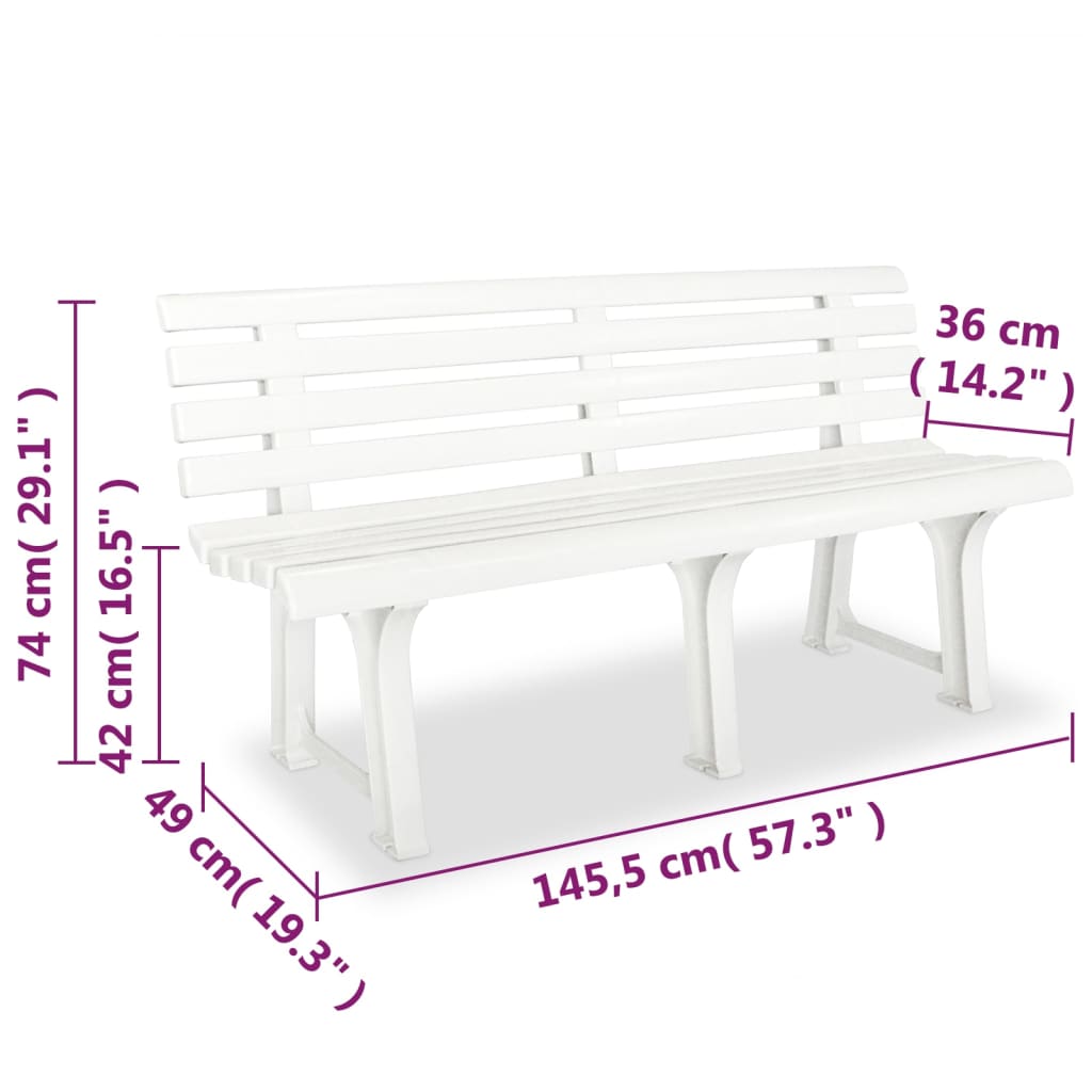 Garden Bench | White | Plastic | Standard | Durable | Garden Bench