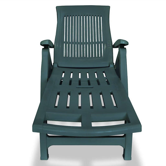 Sun Lounger with Footrest Plastic Green Sun Lounger with Footrest Plastic Green