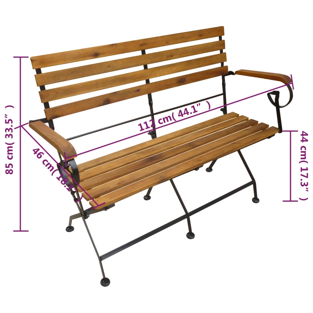 Garden Bench | Brown | Solid Acacia wood | Medium | Collapsible