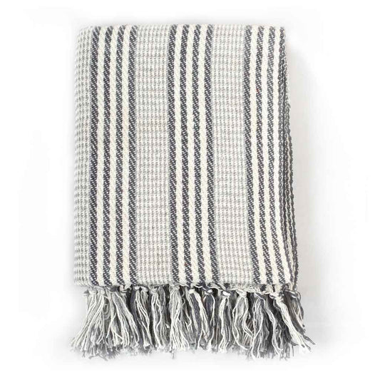 Throw Cotton Stripes 125x150 cm Grey and White Throw Cotton Stripes 125x150 cm Grey and White