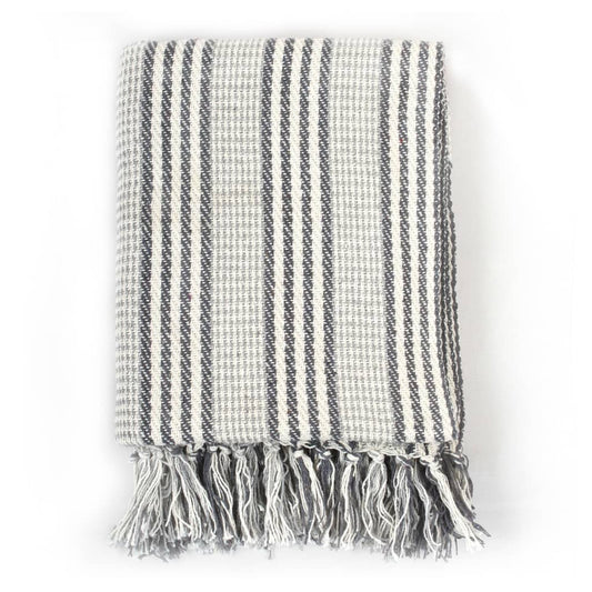 Throw Cotton Stripes 160x210 cm Grey and White Throw Cotton Stripes 160x210 cm Grey and White