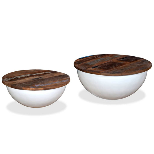 Coffee Table Set 2 Pieces Solid Reclaimed Wood White Bowl Shape Coffee Table Set 2 Pieces Solid Reclaimed Wood White Bowl Shape