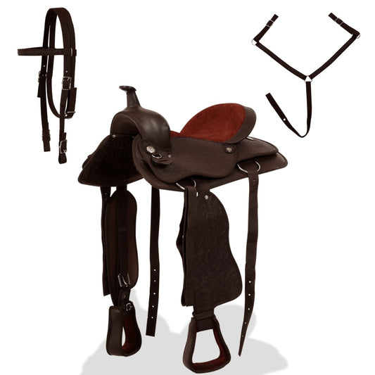 Western Saddle. Headstall&Breast Collar Real Leather 16" Brown Western Saddle. Headstall&Breast Collar Real Leather 16" Brown