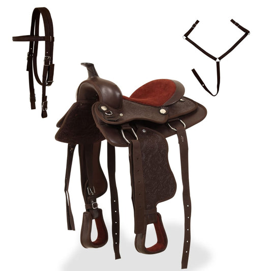Western Saddle. Headstall&Breast Collar Real Leather 12" Brown Western Saddle. Headstall&Breast Collar Real Leather 12" Brown
