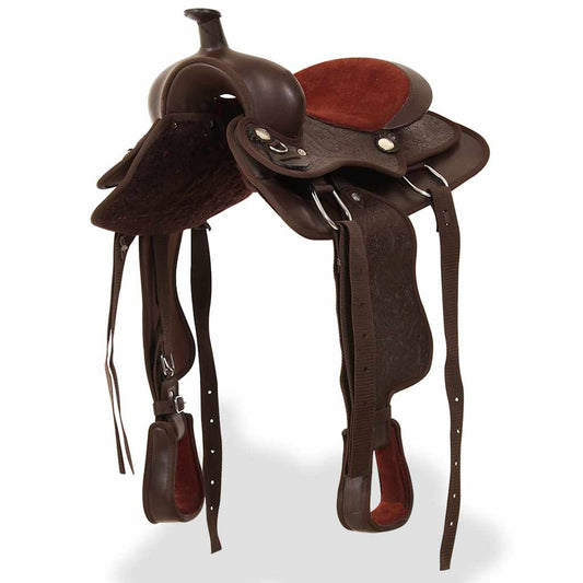 91350 vidaXL Western Saddle, Headstall&Breast Collar Real Leather 12" Brown 91350 vidaXL Western Saddle, Headstall&Breast Collar Real Leather 12" Brown