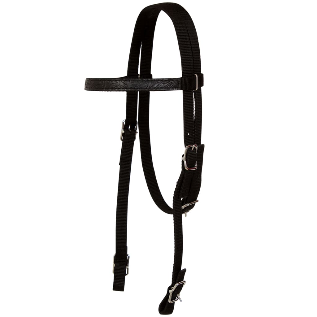 91353 vidaXL Western Saddle, Headstall&Breast Collar Real Leather 16" Black