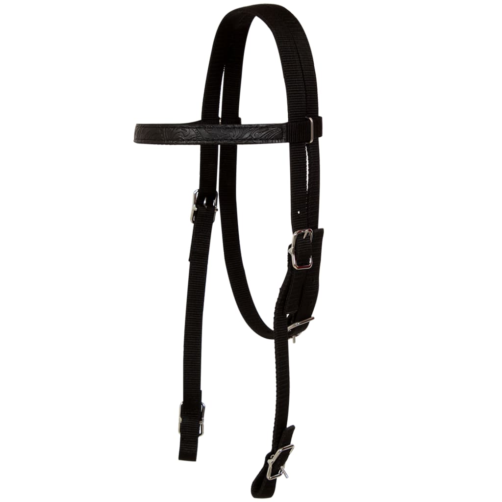 91354 vidaXL Western Saddle, Headstall&Breast Collar Real Leather 17" Black