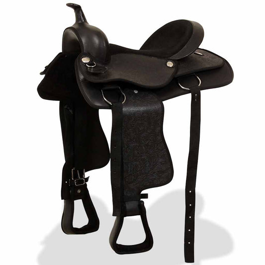91354 vidaXL Western Saddle, Headstall&Breast Collar Real Leather 17" Black 91354 vidaXL Western Saddle, Headstall&Breast Collar Real Leather 17" Black