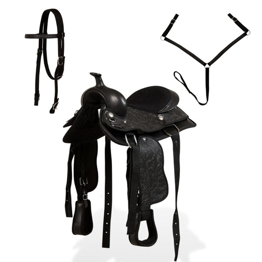 Western Saddle. Headstall&Breast Collar Real Leather 12" Black Western Saddle. Headstall&Breast Collar Real Leather 12" Black