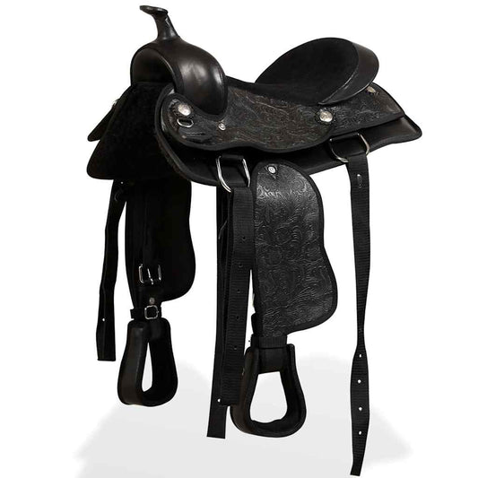 91355 vidaXL Western Saddle, Headstall&Breast Collar Real Leather 12" Black 91355 vidaXL Western Saddle, Headstall&Breast Collar Real Leather 12" Black