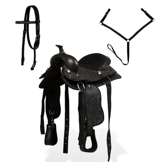 Western Saddle. Headstall&Breast Collar Real Leather 13" Black Western Saddle. Headstall&Breast Collar Real Leather 13" Black