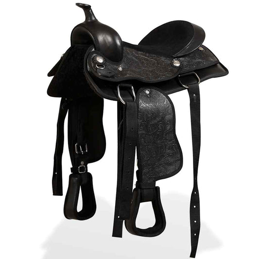 91356 vidaXL Western Saddle, Headstall&Breast Collar Real Leather 13" Black 91356 vidaXL Western Saddle, Headstall&Breast Collar Real Leather 13" Black
