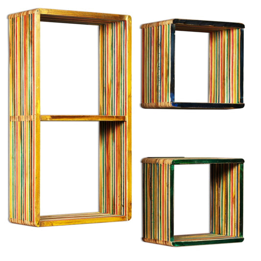 Wall Shelf Set 3 Pieces Solid Reclaimed Teak Multicolour Wall Shelf Set 3 Pieces Solid Reclaimed Teak Multicolour