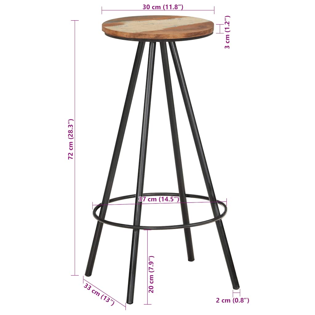 Bar Stools 2 pcs Solid Reclaimed Wood