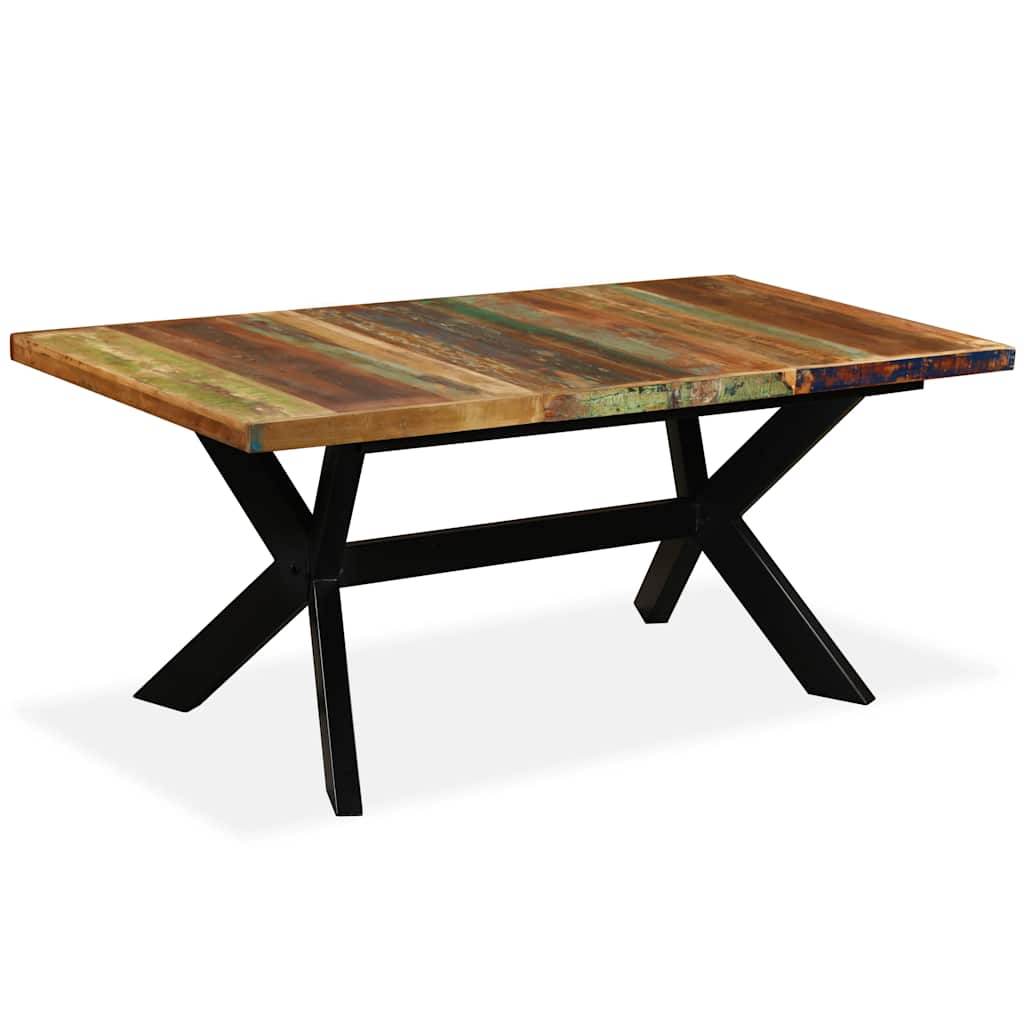 244804 vidaXL Dining Table Solid Reclaimed Wood and Steel Cross 180 cm