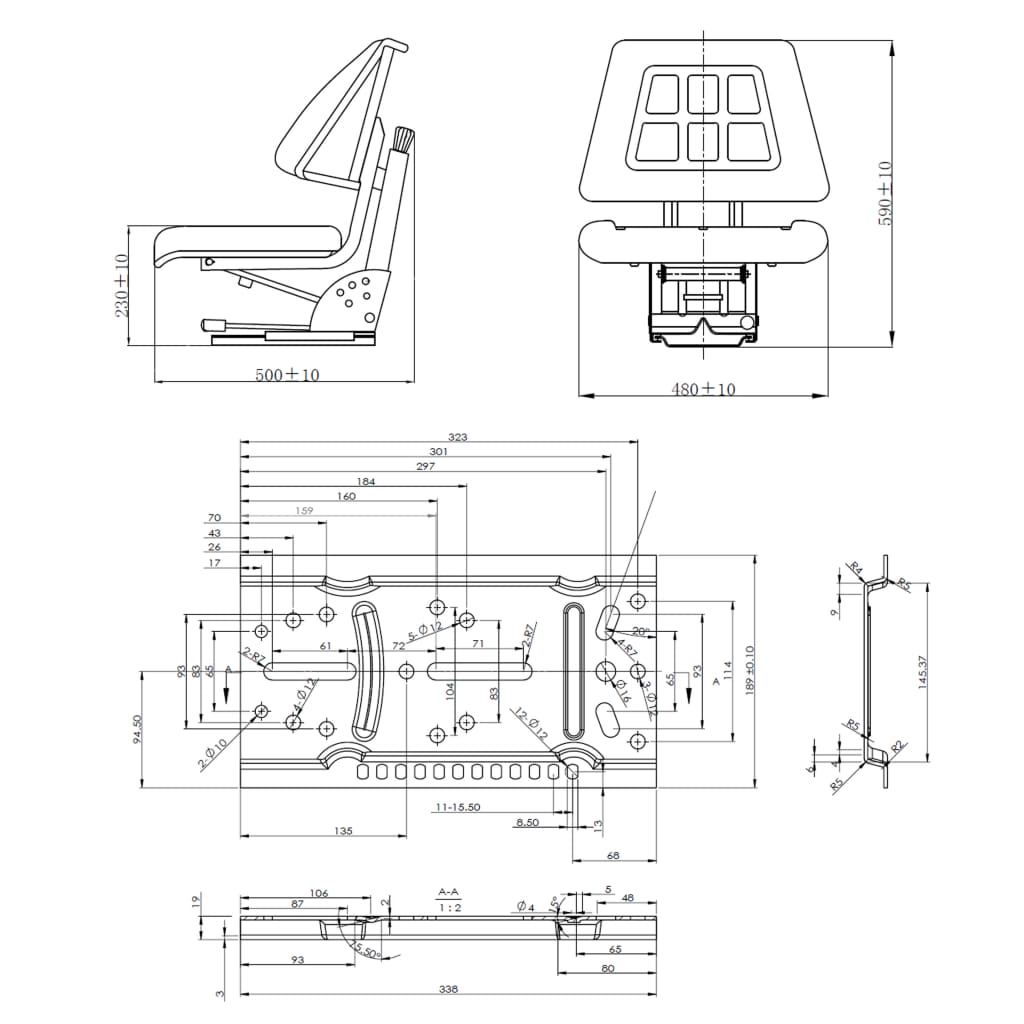Tractor Seat | Black | Steel frame, PVC upholstery | Universal