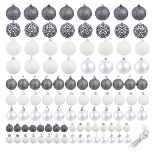 100 Piece Christmas Ball Set 3/4/6 cm White/Grey 100 Piece Christmas Ball Set 3/4/6 cm White/Grey