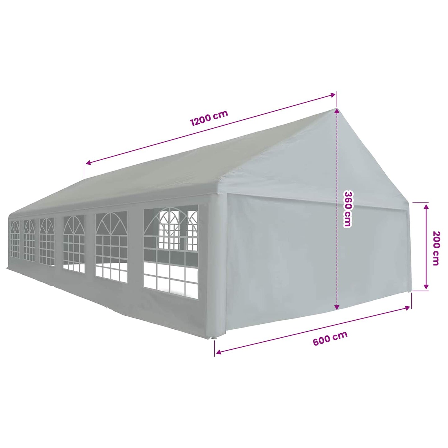 Tent Fabric without Frame Grey 12 x 6 m PE