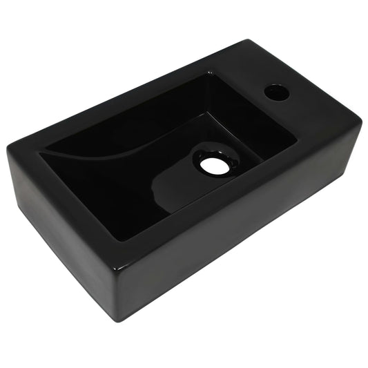 Basin with Faucet Hole Rectangular Ceramic Black 46x25.5x12 cm Basin with Faucet Hole Rectangular Ceramic Black 46x25.5x12 cm