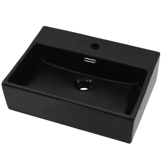 Basin with Faucet Hole Ceramic Black 51.5x38.5x15 cm Basin with Faucet Hole Ceramic Black 51.5x38.5x15 cm