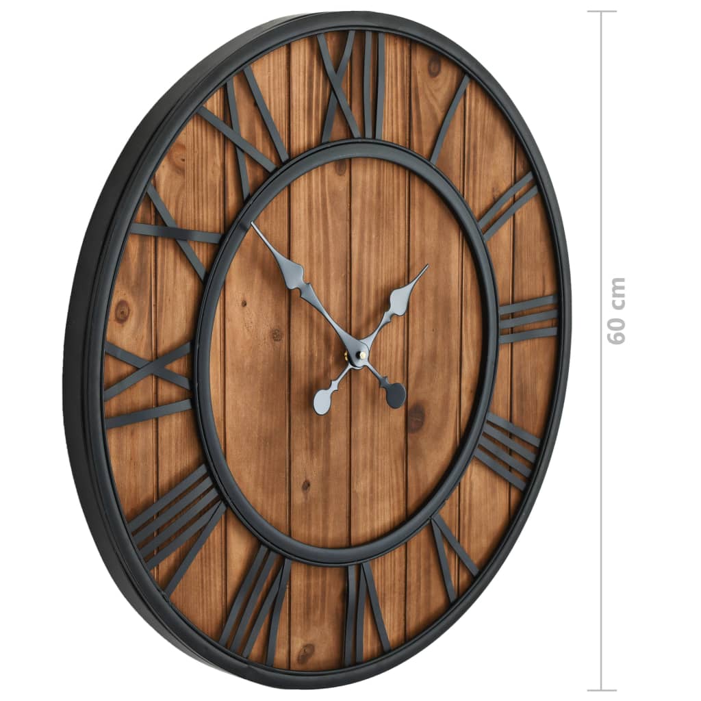 50646 vidaXL Vintage Wall Clock with Quartz Movement Wood and Metal 60 cm XXL