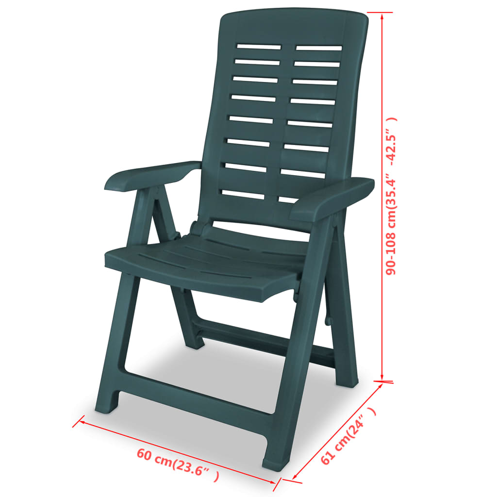 Reclining Folding Chairs 2 pcs Plastic Green