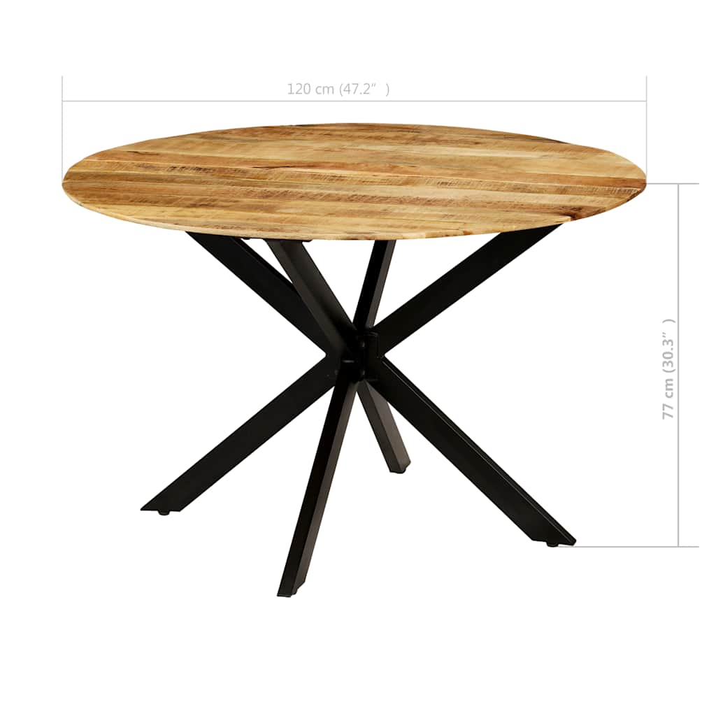 246013 vidaXL Dining Table Solid Rough Mango Wood and Steel 120x77 cm