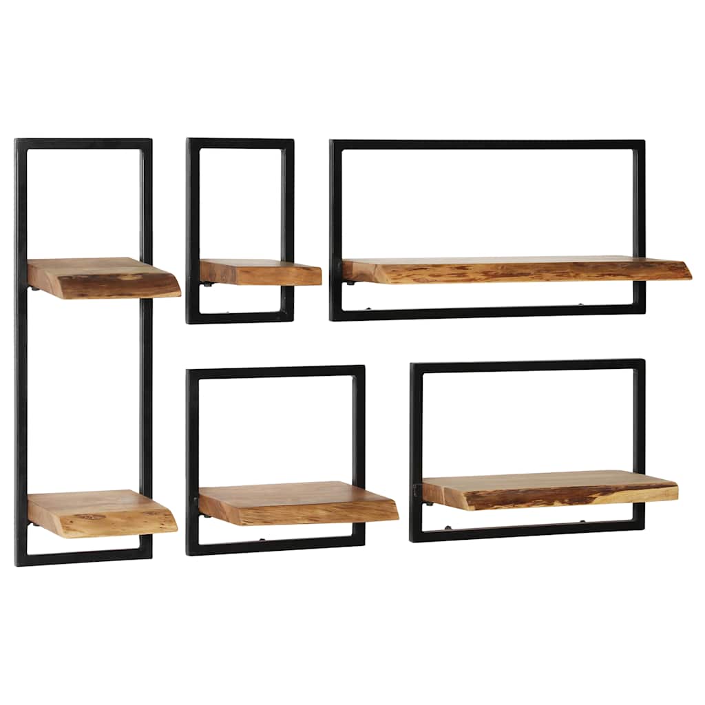 246014 vidaXL Wall Shelf Set 5 Pieces Solid Acacia Wood and Steel