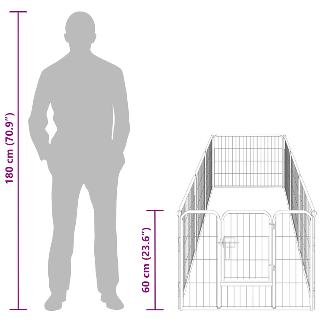 170572 vidaXL Dog Playpen 8 Panels Steel 80x60 cm Black