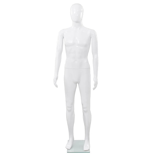 Full Body Male Mannequin with Glass Base Glossy White 185 cm Full Body Male Mannequin with Glass Base Glossy White 185 cm