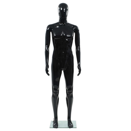 Full Body Male Mannequin with Glass Base Glossy Black 185 cm Full Body Male Mannequin with Glass Base Glossy Black 185 cm