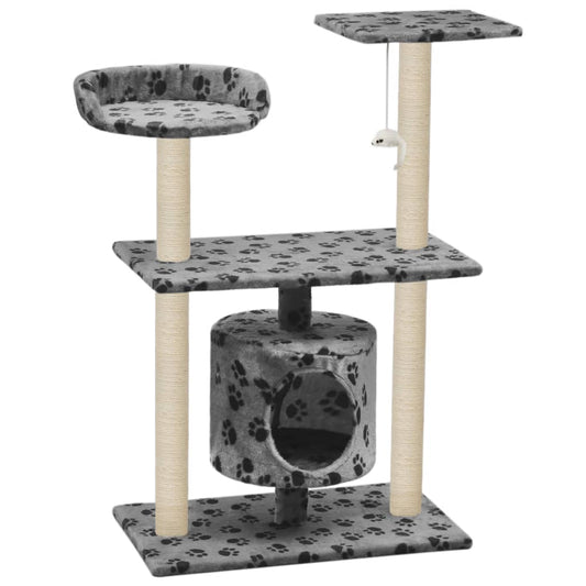 Cat Tree with Sisal Scratching Posts 95 cm Grey Paw Prints Cat Tree with Sisal Scratching Posts 95 cm Grey Paw Prints