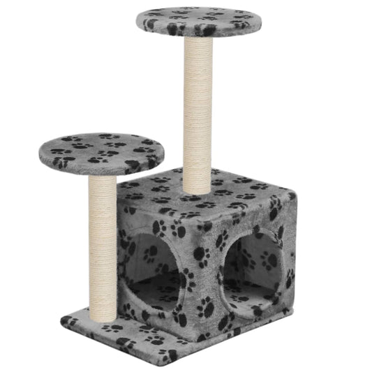 Cat Tree with Sisal Scratching Posts 60 cm Grey Paw Prints Cat Tree with Sisal Scratching Posts 60 cm Grey Paw Prints