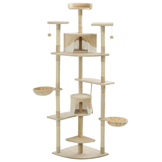 Cat Tree with Sisal Scratching Posts 203 cm Beige and White Cat Tree with Sisal Scratching Posts 203 cm Beige and White
