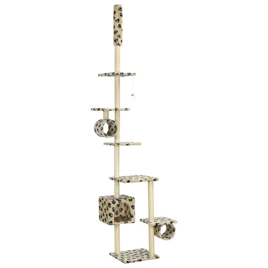 Cat Tree with Sisal Scratching Posts 260 cm Beige Paw Prints Cat Tree with Sisal Scratching Posts 260 cm Beige Paw Prints