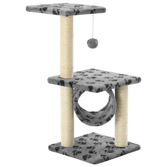 Cat Tree with Sisal Scratching Posts 65 cm Grey Paw Print Cat Tree with Sisal Scratching Posts 65 cm Grey Paw Print