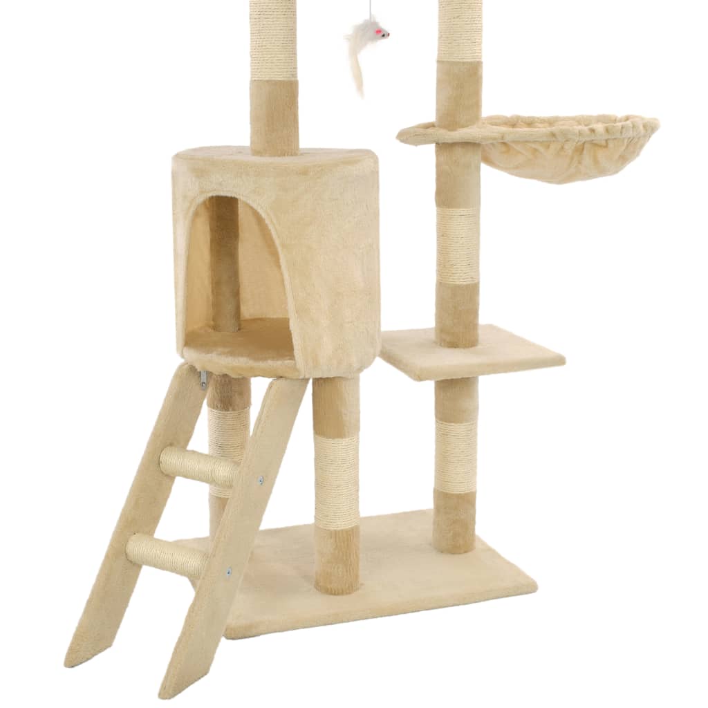 Cat Tree | Beige | Particle board, soft plush, sisal rope | 138 cm tall