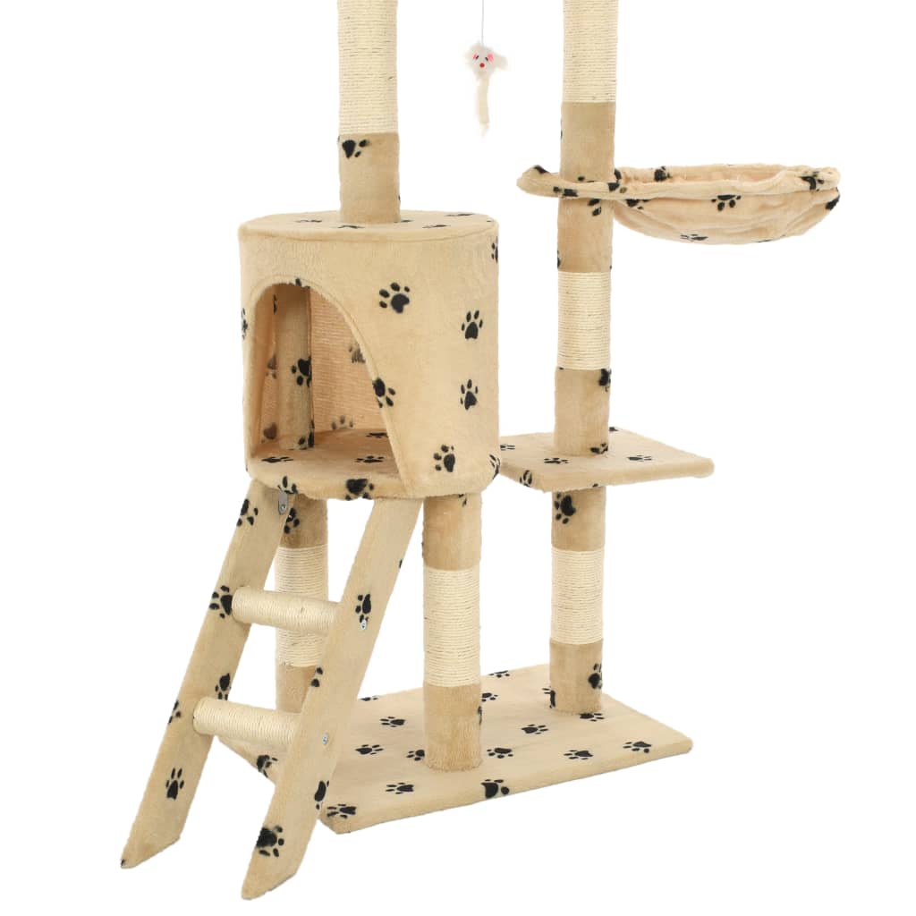 170581 vidaXL Cat Tree with Sisal Scratching Posts 138 cm Beige Paw Prints