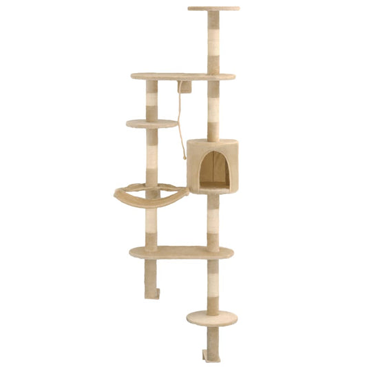 Cat Tree with Sisal Scratching Posts Wall Mounted 194 cm Beige Cat Tree with Sisal Scratching Posts Wall Mounted 194 cm Beige