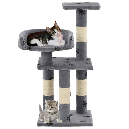 Cat Tree with Sisal Scratching Posts 65 cm Paw Prints Grey Cat Tree with Sisal Scratching Posts 65 cm Paw Prints Grey